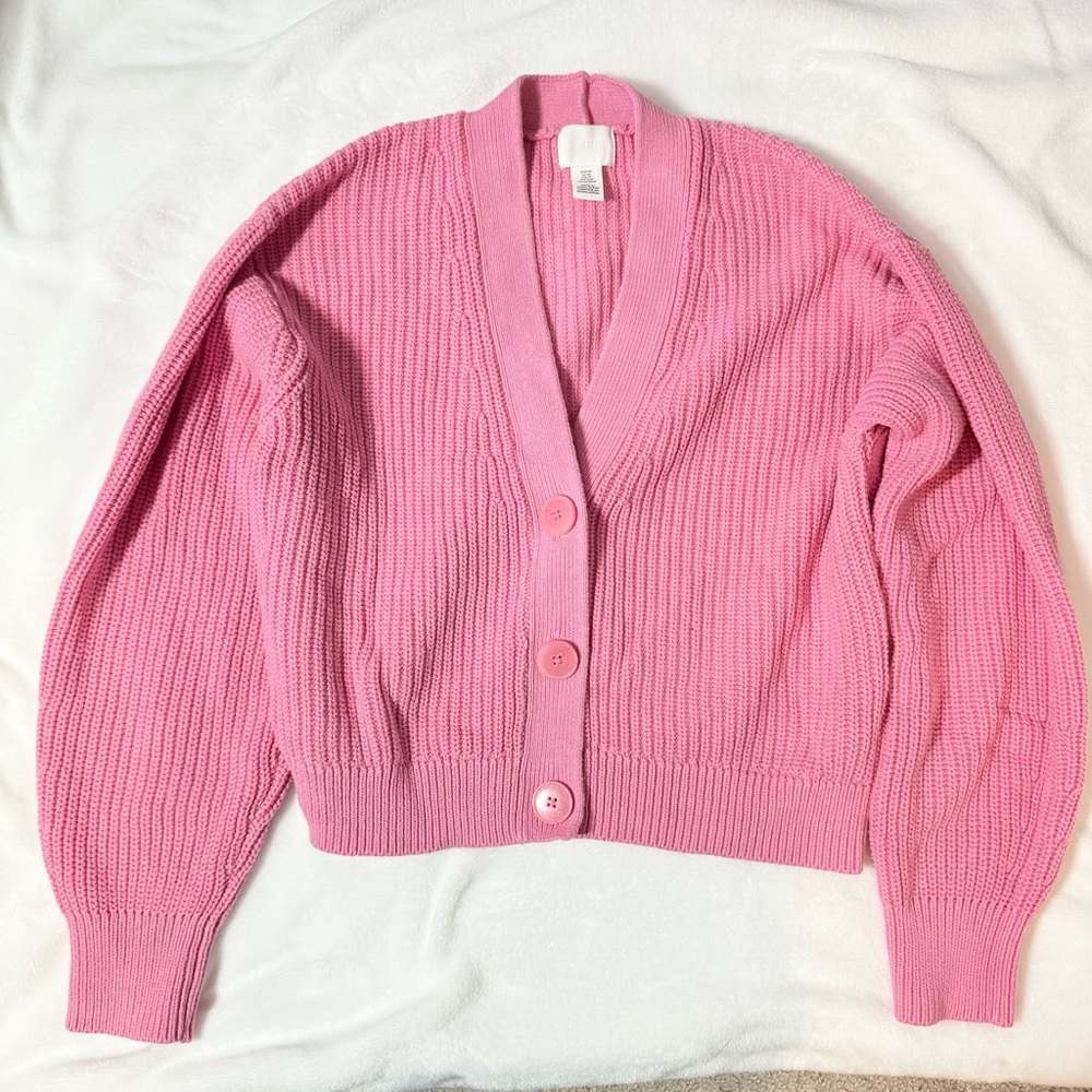 H&M RIB-KNIT CARDIGAN in Pink - Size: XS